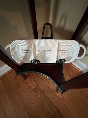 Pier 1 Imports White Ceramic Hostess Serving platter Campfire S’mores theme